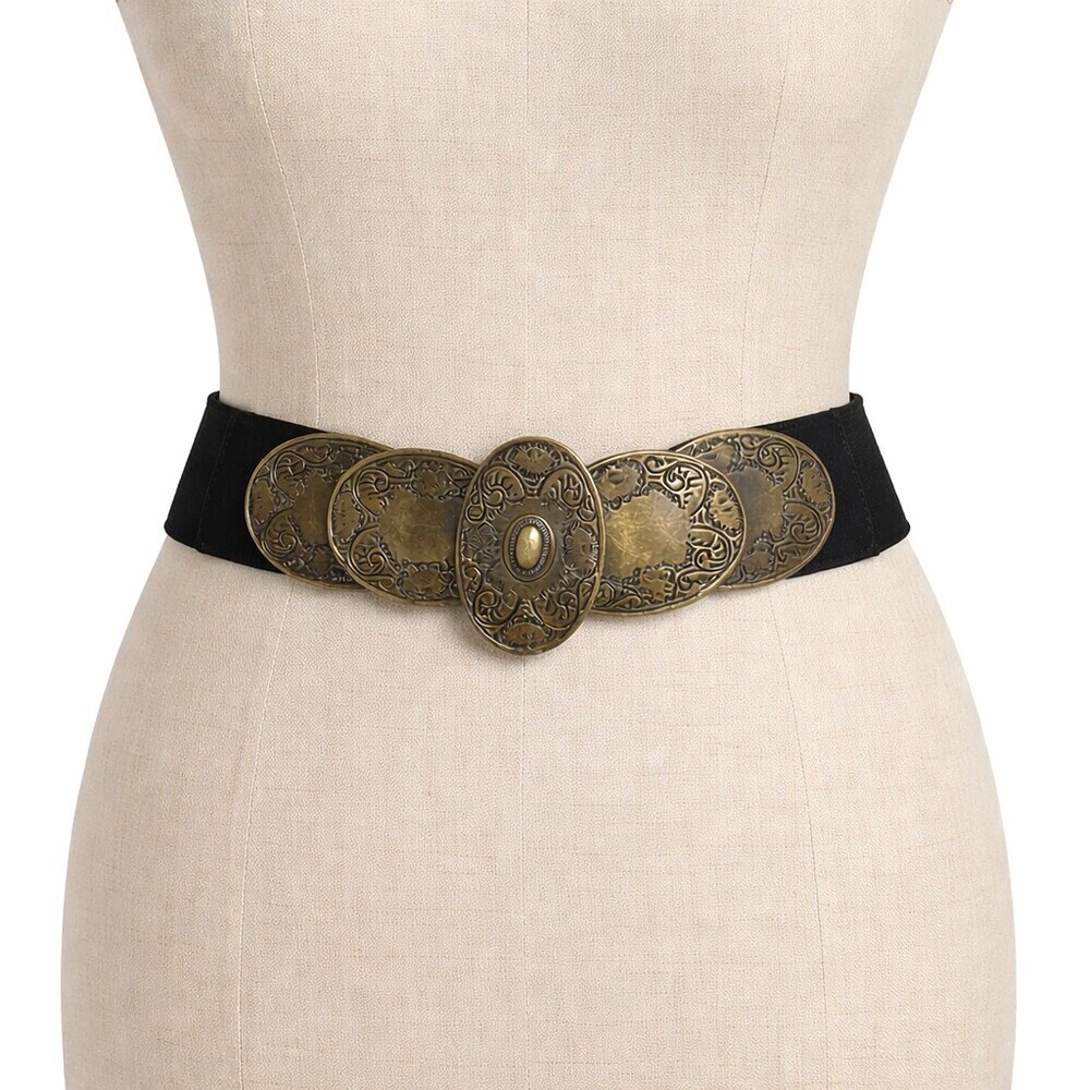 Unbranded Stretch Statement Belt Size One Size Ornate Medallion Black Elastic